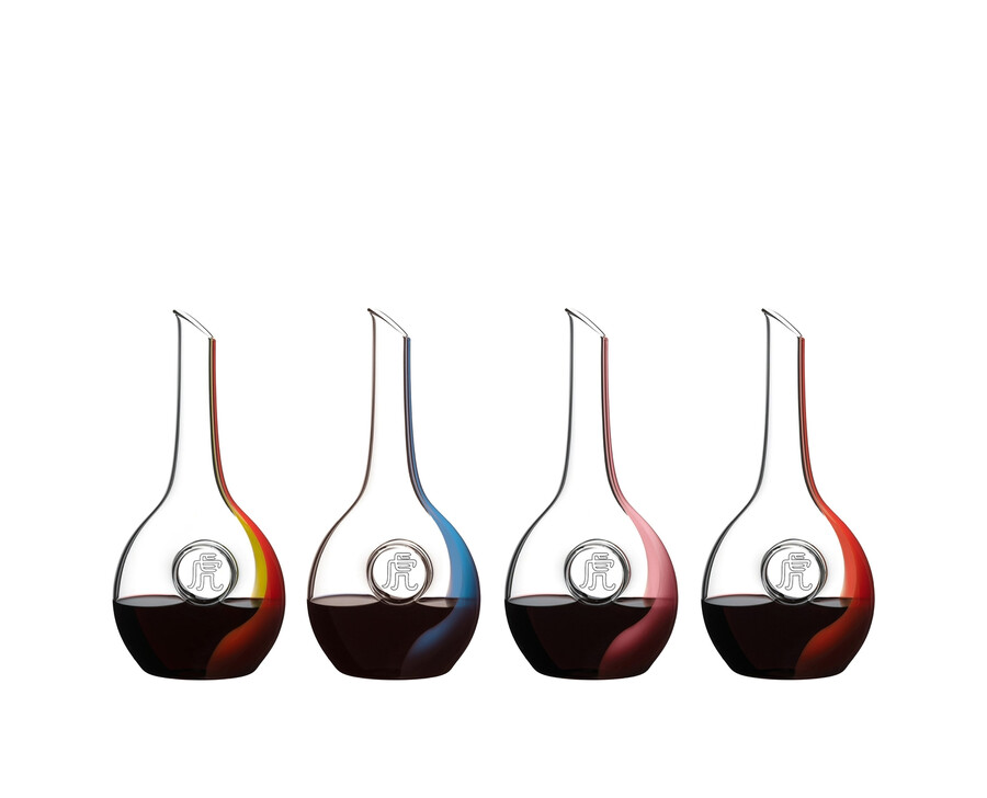 riedel chinesischer tierkreis tiger dekanter - rotgelb