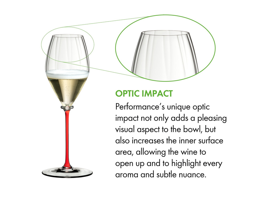 riedel fatto a mano performance champagnerglas – roter stiel